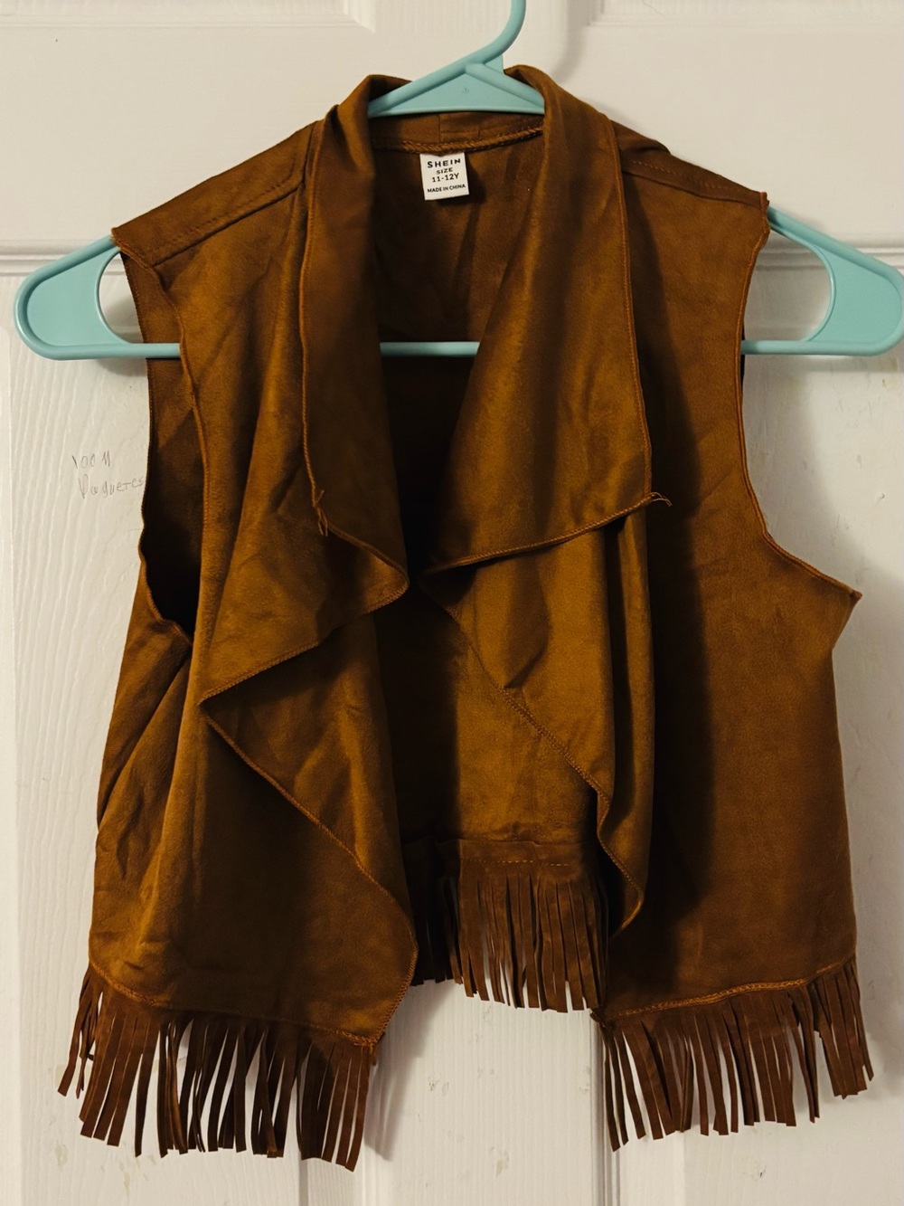 SHEIN Brown Faux Suede Fringe Draped Vest